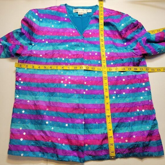 Anne Crimmins Vintage Matching Silk Skirt Set Blue Purple Fuschia Sequin Blazer - Picture 11 of 14